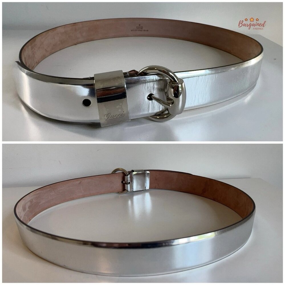 Authentic Gucci Metallic Silver Guccissima Leather Silver Horsebit Buckle 95/38 - Picture 6 of 12